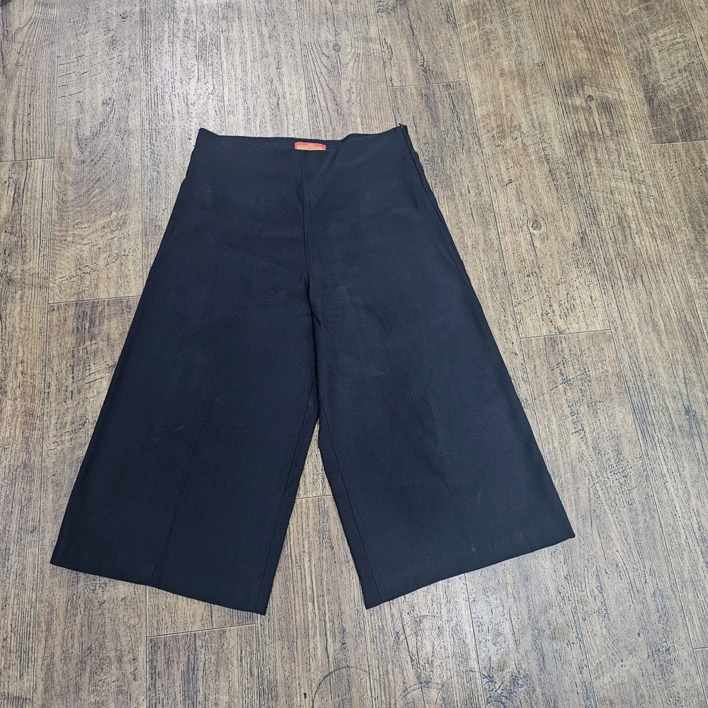 Krazy Larry Black Wide Leg Cropped Pants Culottes Side Zip Women's Size 6